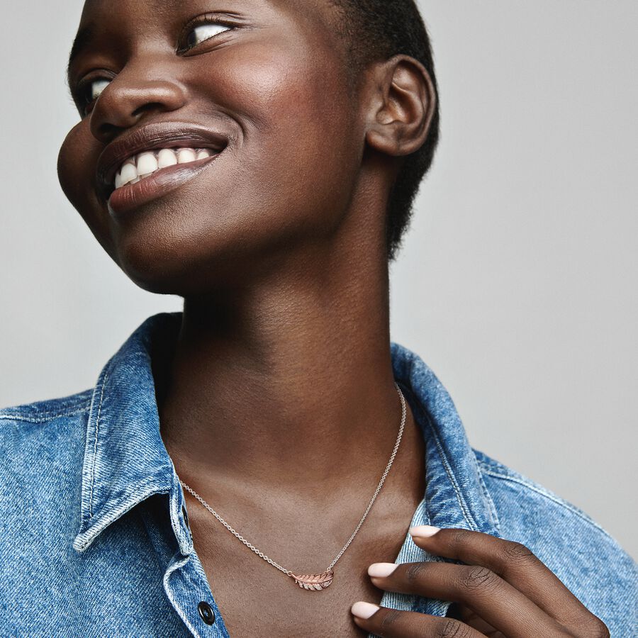 FINAL SALE - Two-Tone Floating Curved Feather Collier Necklace