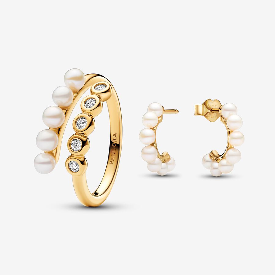 Treated Freshwater Cultured Pearl & Stones Earring and Ring Set