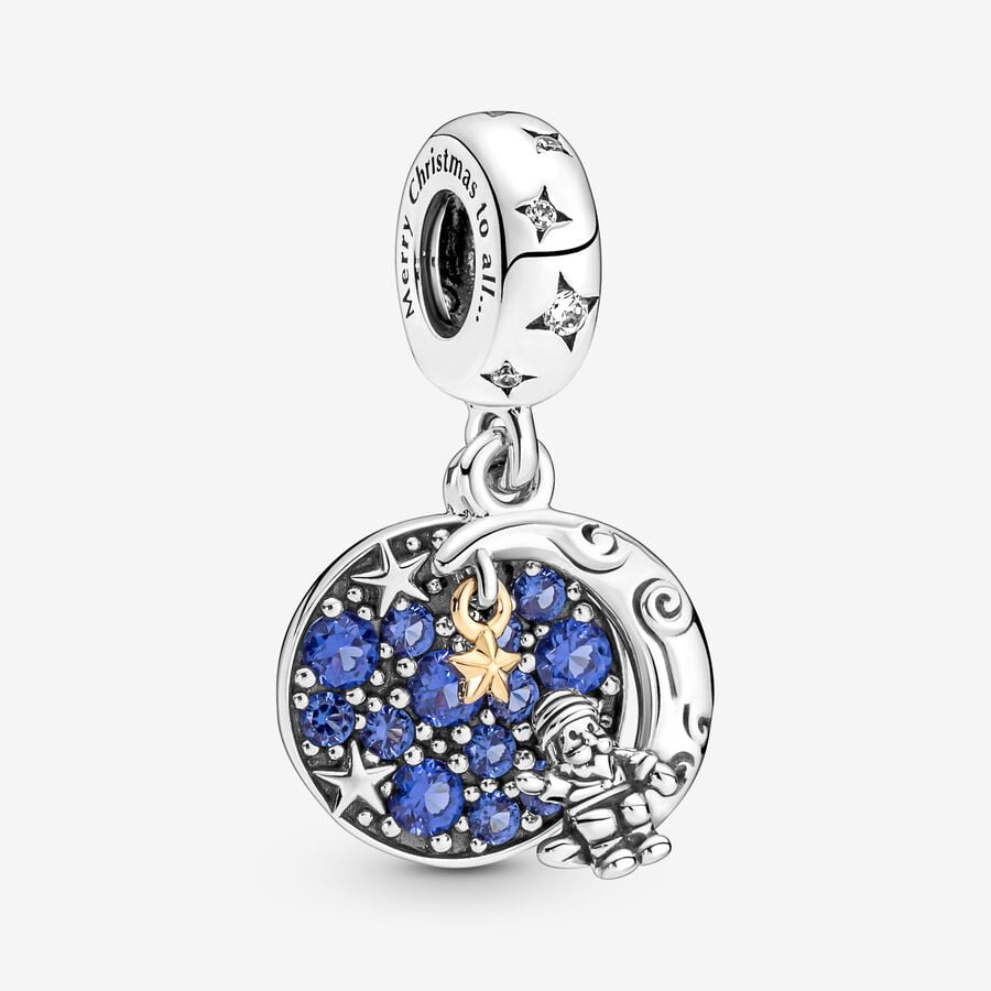 FINAL SALE - Santa Claus On The Moon Double Dangle Charm