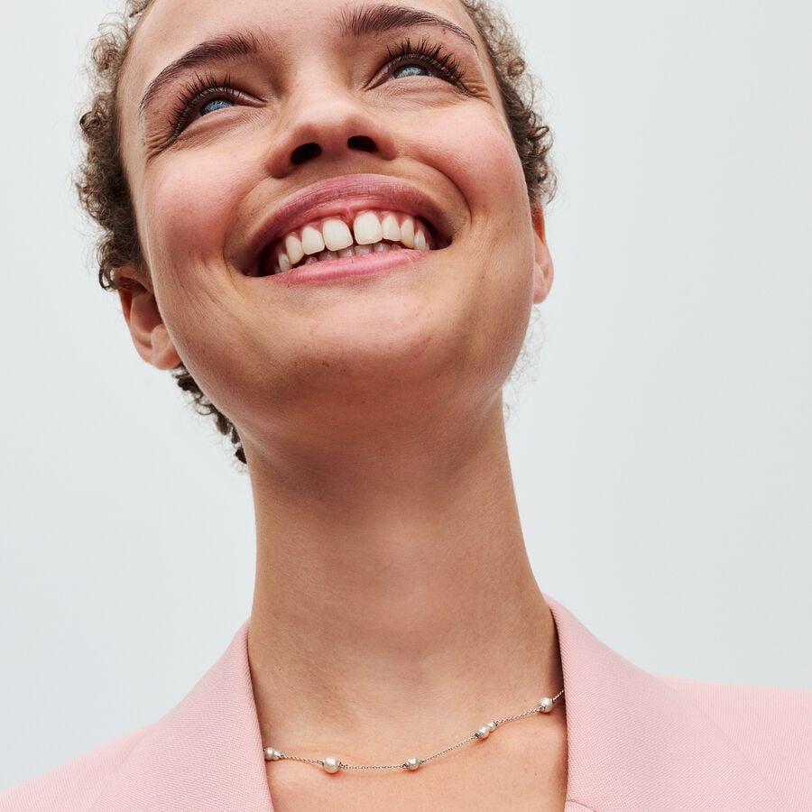 Treated Freshwater Cultured Pearl Station Chain Necklace