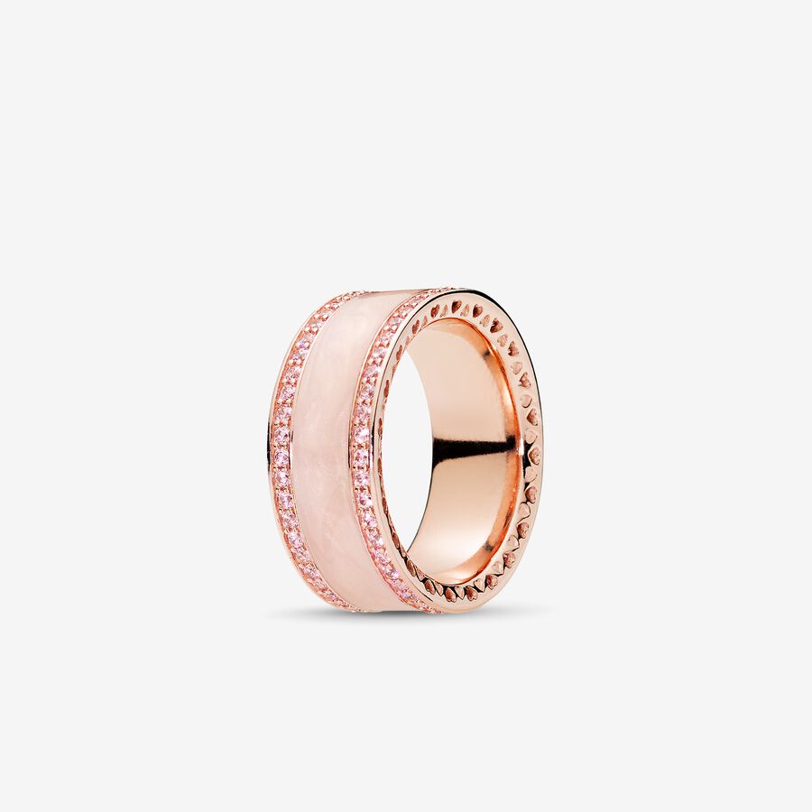 FINAL SALE - Hearts of PANDORA Ring, PANDORA Rose™, Cream Enamel & Clear CZ