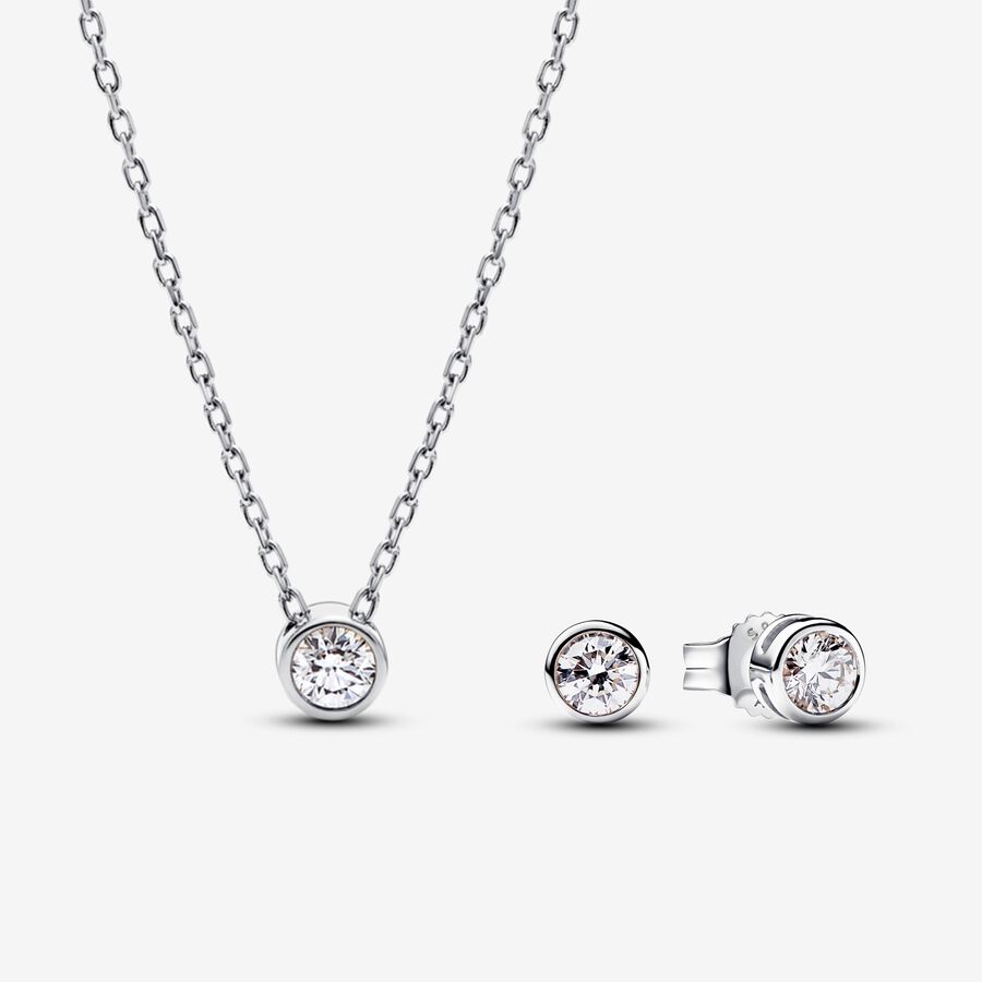Pandora Era Bezel Lab-grown Diamond Pendant Necklace and Earrings set 0.45 carat tw Sterling Silver