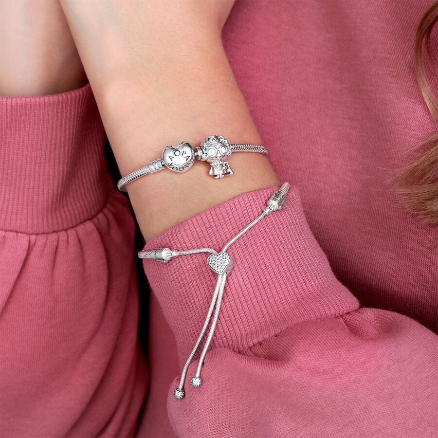Pandora Moments Pavé Heart Clasp Snake Chain Slider Bracelet