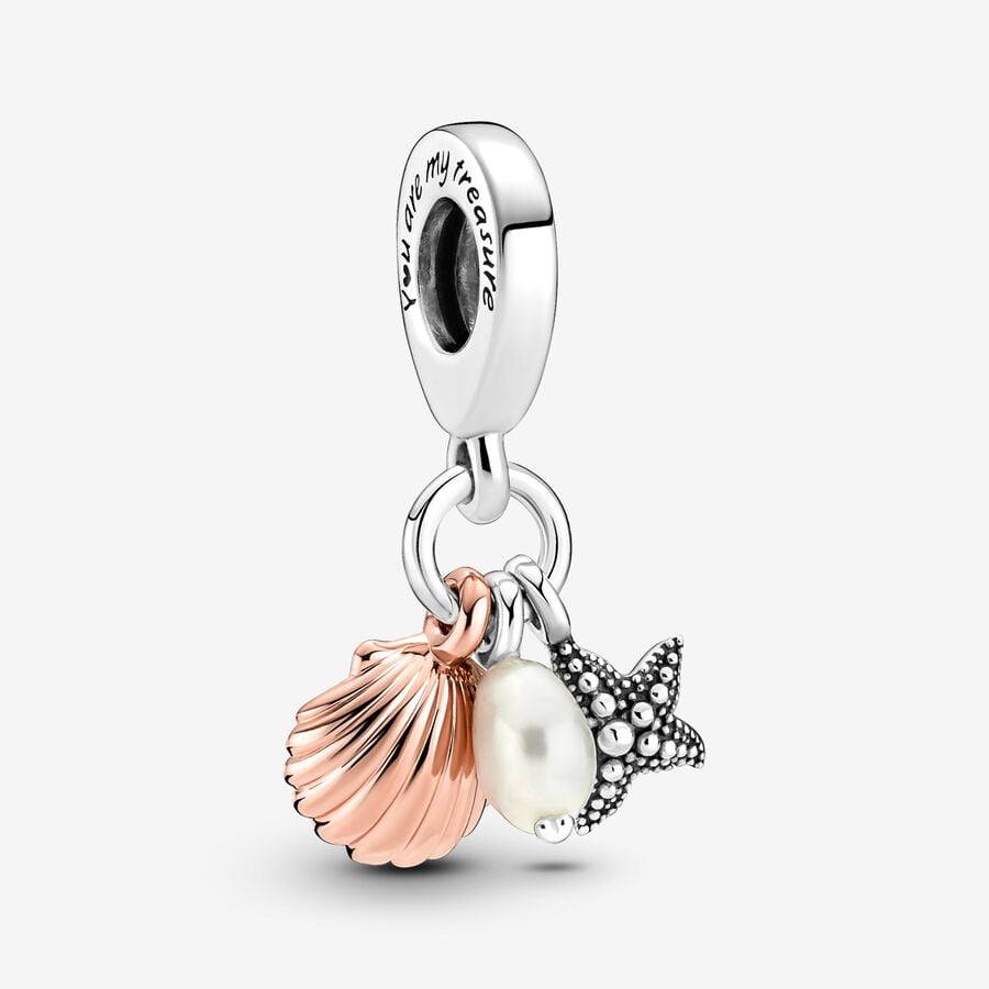 FINAL SALE - Treated Freshwater Cultured Pearl, Starfish & Shell Triple Dangle Charm