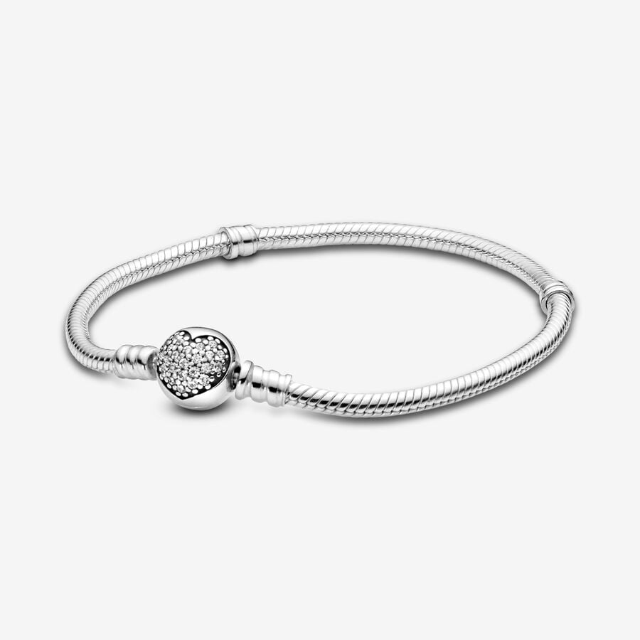 FINAL SALE - Pandora Moments Sparkling Heart Clasp Snake Chain Bracelet