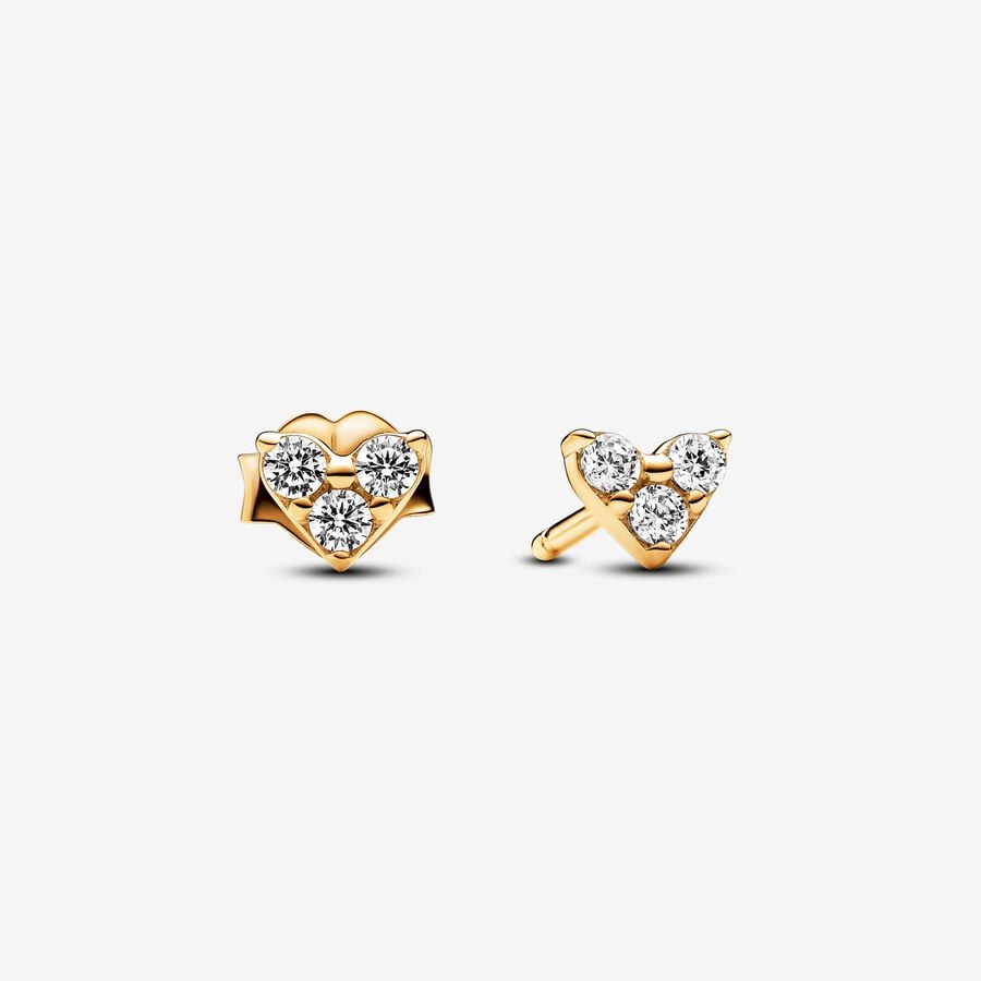 Golden Triple Stone Heart Necklace and Earrings Set