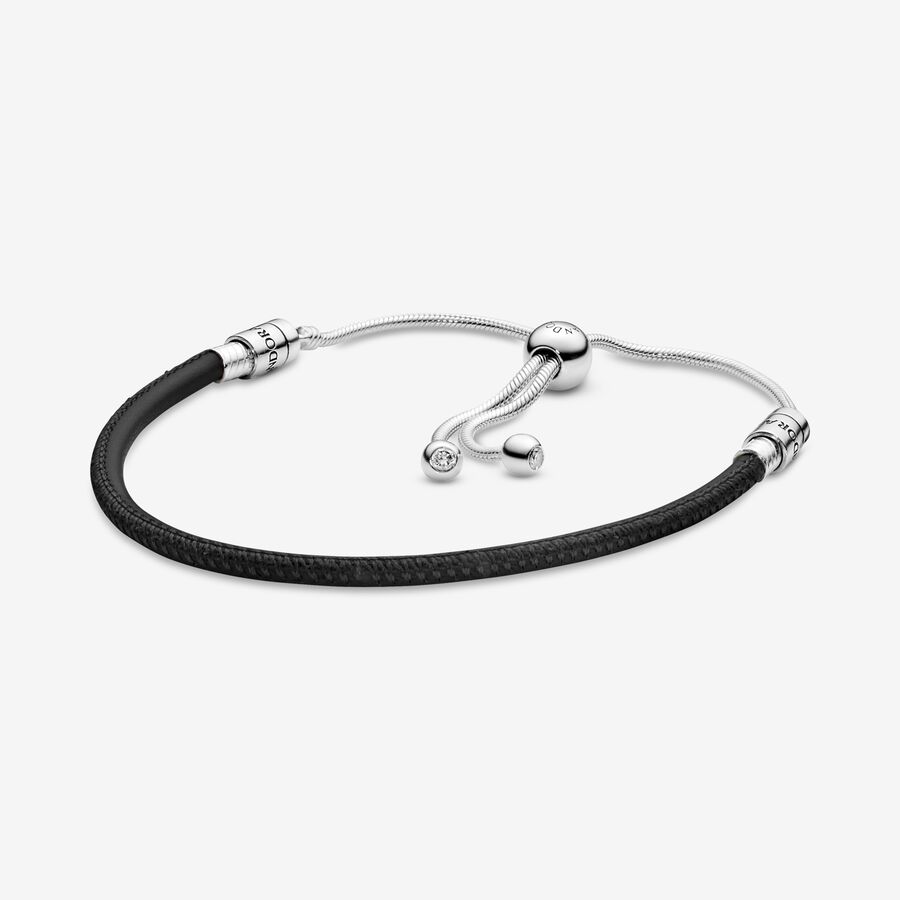 FINAL SALE - Pandora Moments Black Leather Slider Bracelet